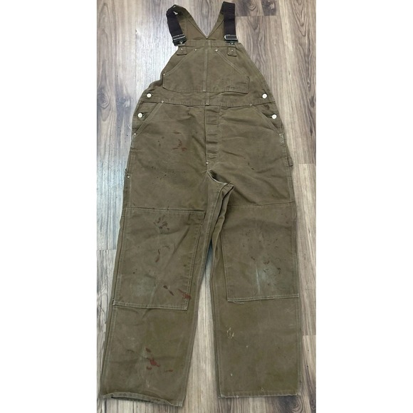 Vtg Carhartt Bib Overalls Tan 38x28 Double Knee Brown Duck Canvas Painter USA - Picture 1 of 14